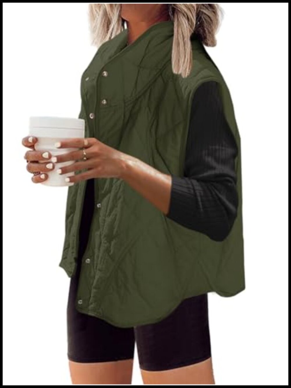 Womens Quilted Puffer Vest Lightweight Oversized Snap Button Sleeveless